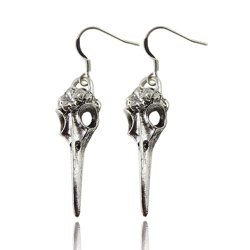 Hithop Halloween Jewelry Silver Crow Skull Earrings Charm Dangle Earrings Raven Earrings Bird Skull Jewelry Gothic Gift Set Punk Design - Image 1